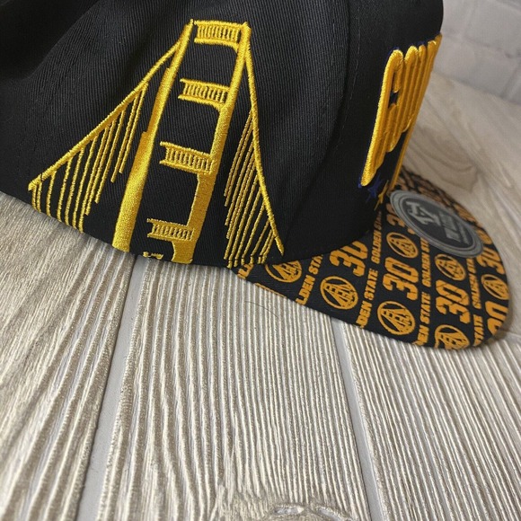 Top Level Golden State Warriors Logo Spellout Flat Bill Hat SnapBack Black New - Picture 4 of 9